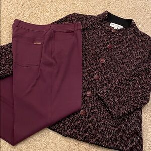 St. John Burgundy Tweed Textured Blazer and Pants